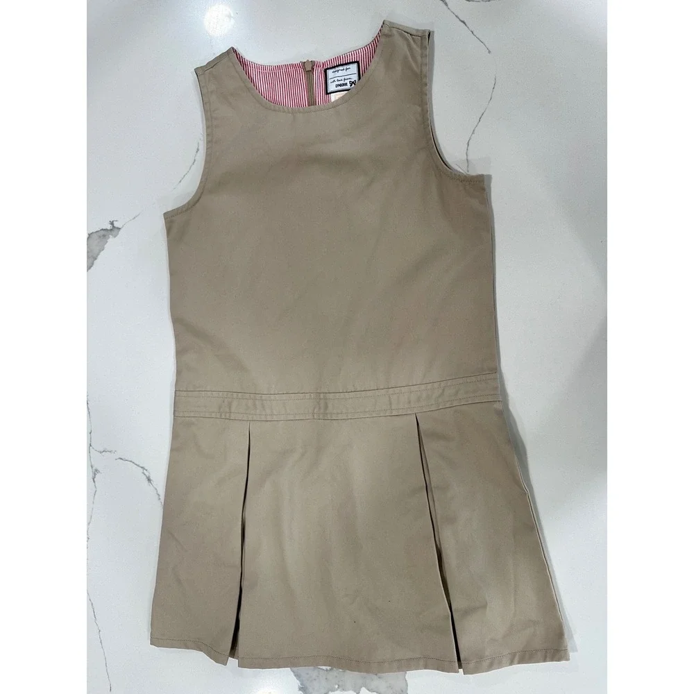 Gymboree‎ Play Proof Uniform Khaki Pleated Jumper Dress Girls Size 12 Tan